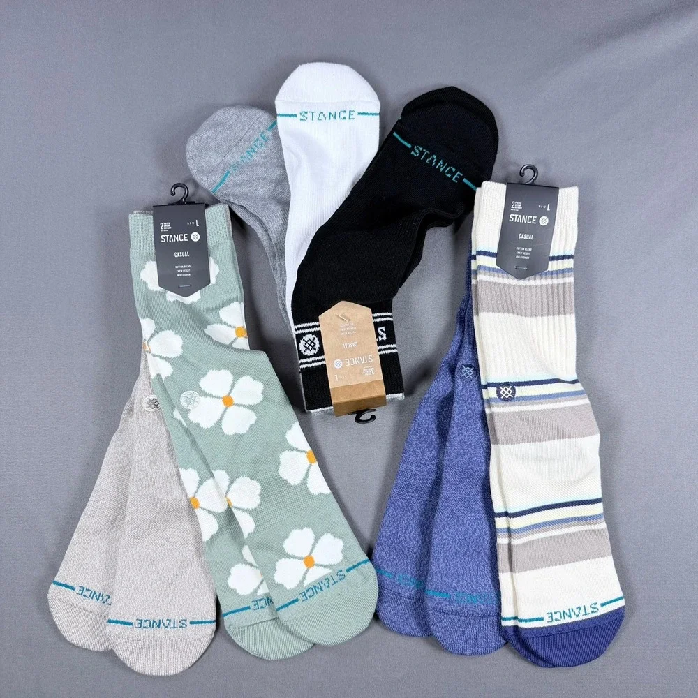 Stance Mens L Multi Cotton Blend Crew Quarter Casual Socks 7 Pair Floral Stripe